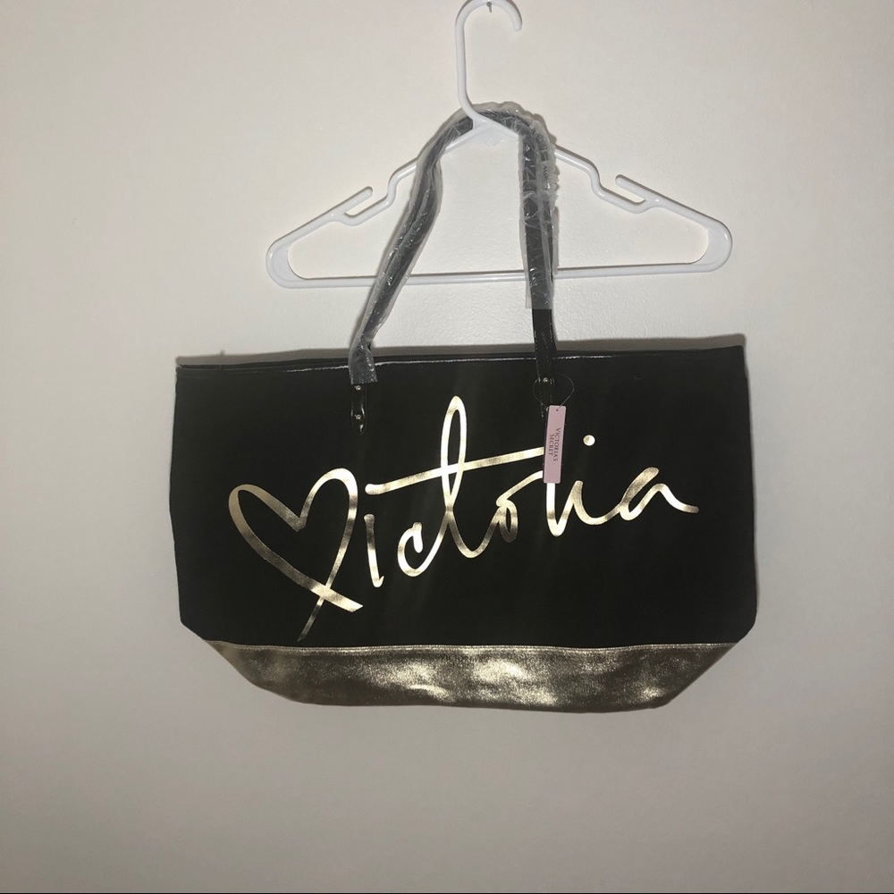 NWT Gold and Black Victoria Secret Tote Bag